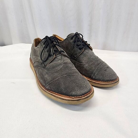 Toms Men's Shoes Grey Size 11.5 M Canvas Brogue Wingtip Lace Up Dress Oxfords - Picture 1 of 9